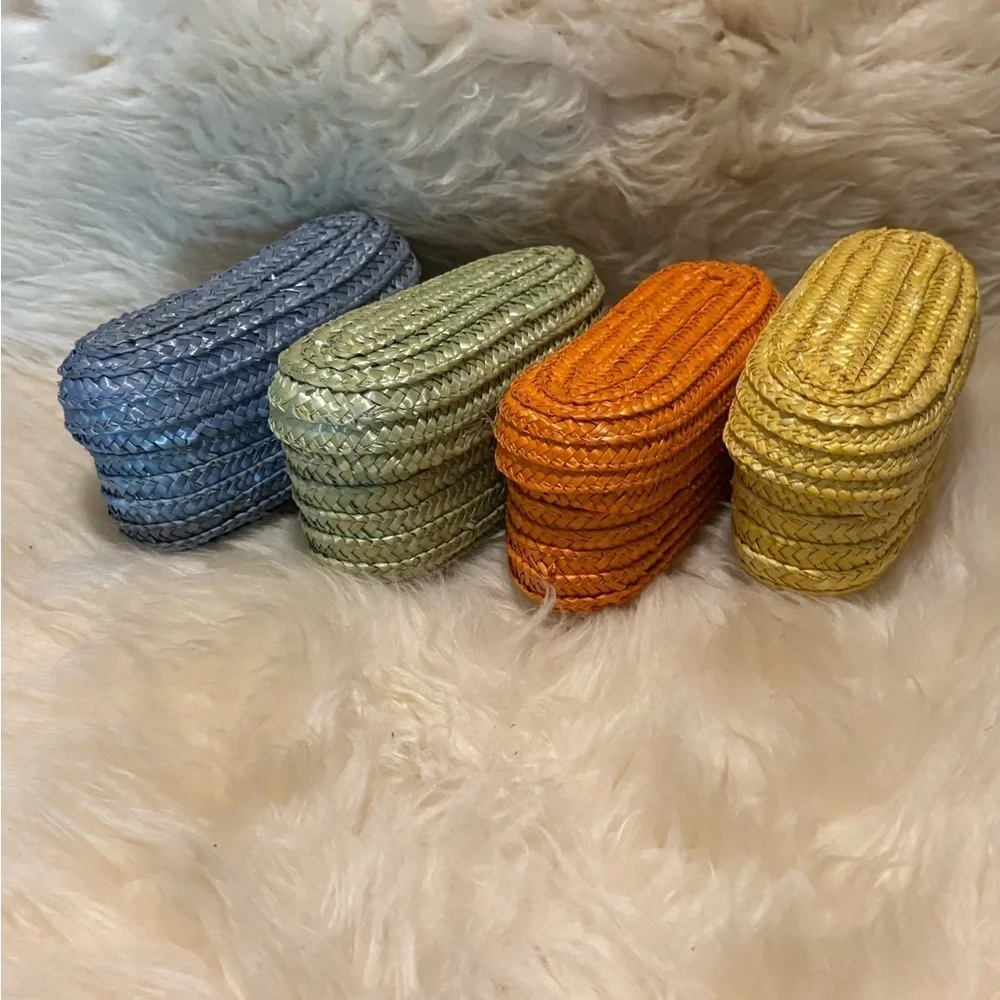 Set/4 Colorful Woven Oblong Small Storage Baskets with Lids